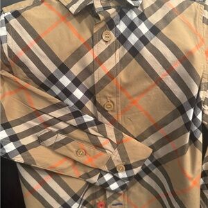 Burberry Tan and Orange Plaid Button Down Shirt Kid Version 4T
